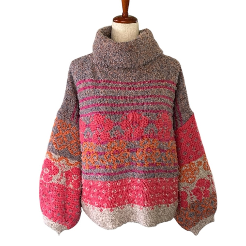 RAIN + ROSE Balloon Sleeve Turtleneck Sweater